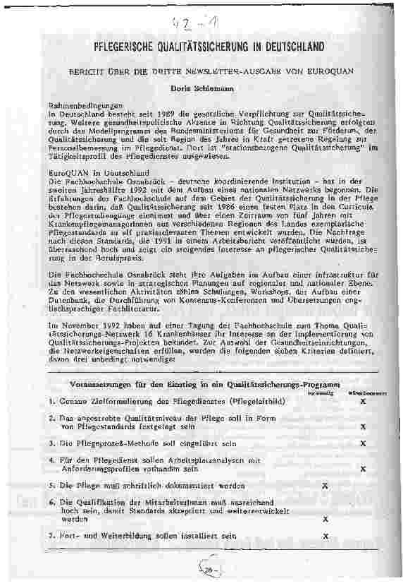 Vorschauseite 1: Pflegerische Qualitätssicherung in Deutschland Bericht über die dritte Newsletter-Ausgabe von Euroquan