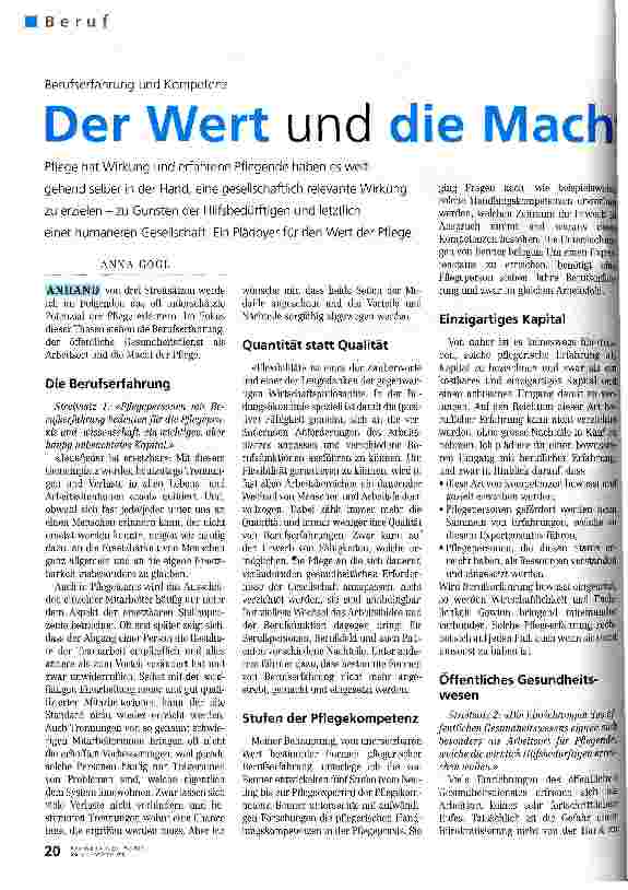 Vorschauseite 1: Der Wert und die Macht der Pflege Berufserfahrung und Kompetenz