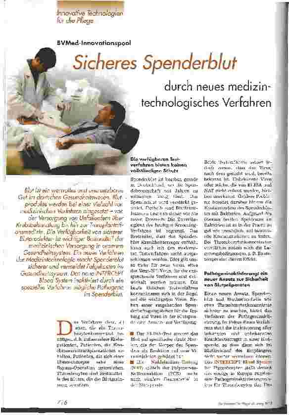 Vorschauseite 1: Sicheres Spenderblut durch neues medizin-technologisches Verfahren