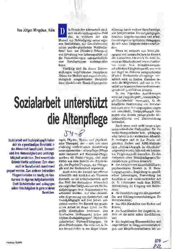 Vorschauseite 1: Sozialarbeit unterstützt die Altenpflege