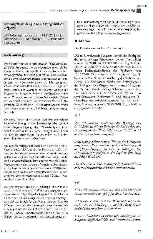 Vorschauseite 2: Mindestentgelt in der Pflegebranche gilt auch für Bereitschaftszeiten PflegeArbbV § 1 Abs. 3, § 2; SGB XI § 14 Abs. 4 Nr. 1-3