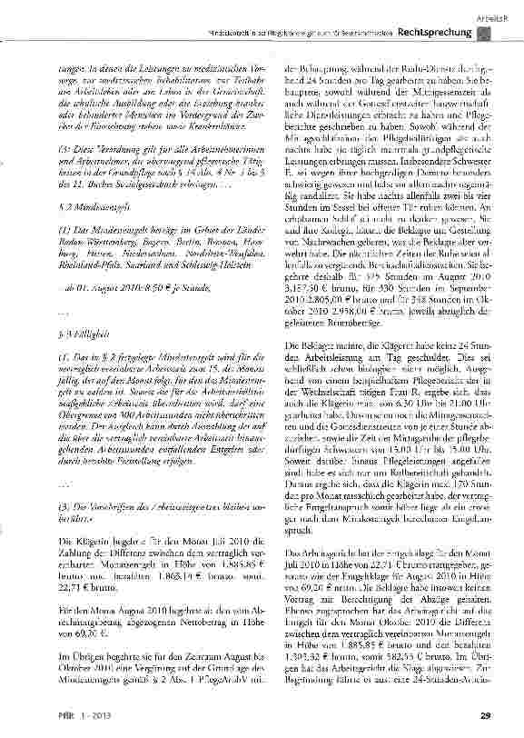 Vorschauseite 4: Mindestentgelt in der Pflegebranche gilt auch für Bereitschaftszeiten PflegeArbbV § 1 Abs. 3, § 2; SGB XI § 14 Abs. 4 Nr. 1-3