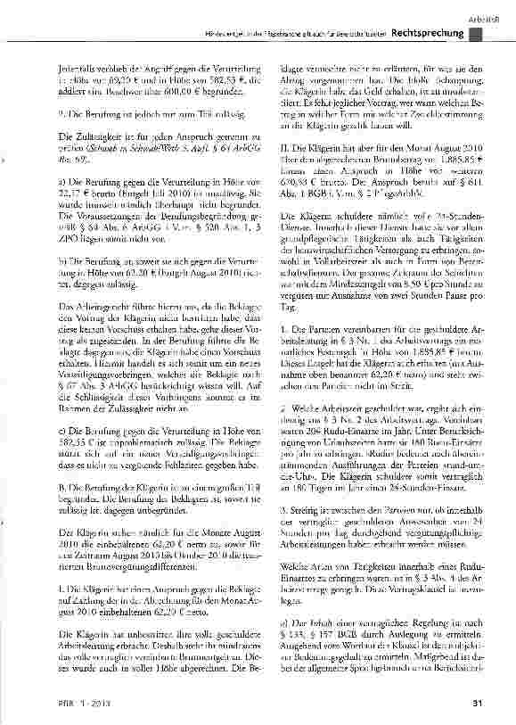 Vorschauseite 6: Mindestentgelt in der Pflegebranche gilt auch für Bereitschaftszeiten PflegeArbbV § 1 Abs. 3, § 2; SGB XI § 14 Abs. 4 Nr. 1-3