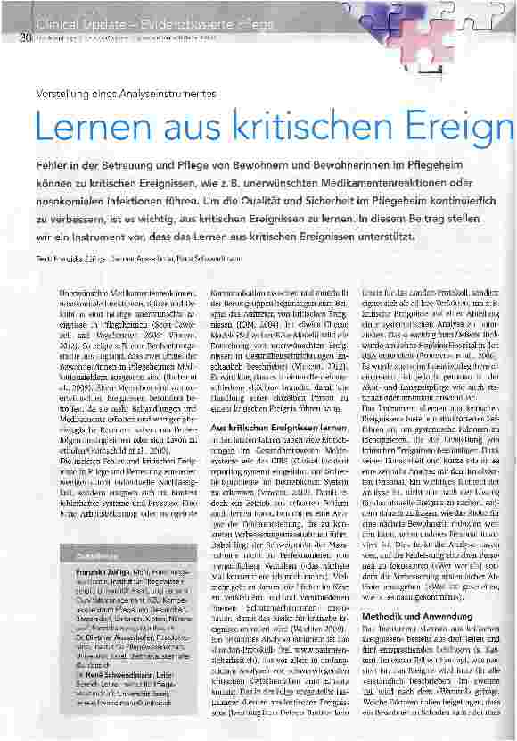 Vorschauseite 1: Lernen aus kritischen Ereignissen im Pflegeheim