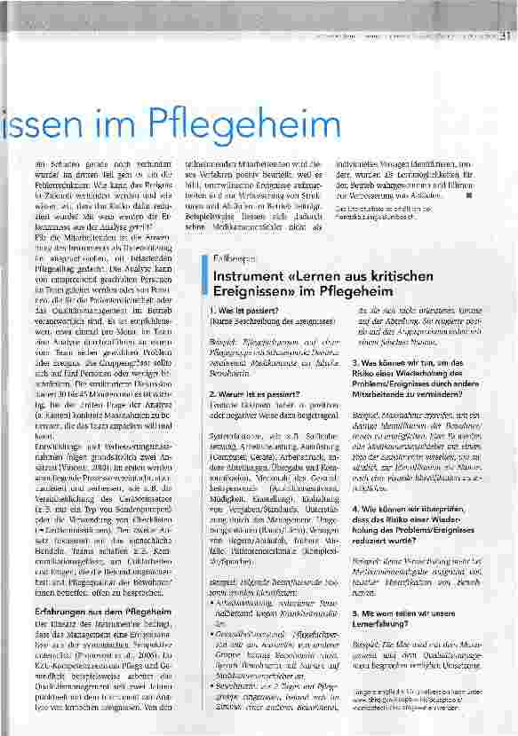 Vorschauseite 2: Lernen aus kritischen Ereignissen im Pflegeheim