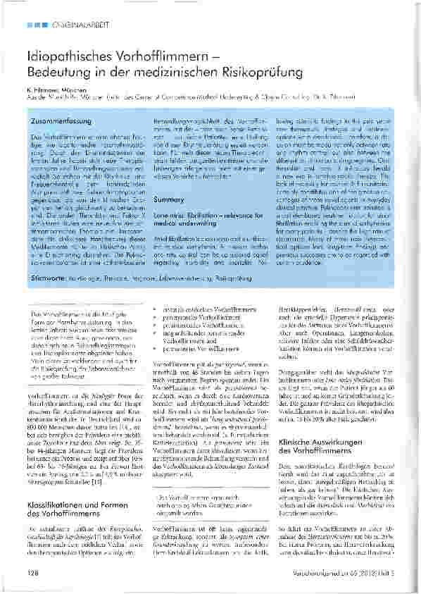 Vorschauseite 1: Idiopathisches VorhoffIimmern - Bedeutung in der medizinischen Risikoprüfung