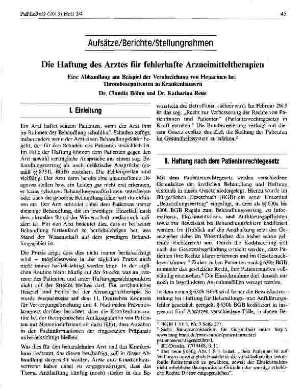 Vorschauseite 1: Die Haftung des Arztes für fehlerhafte Arzneimitteltherapien