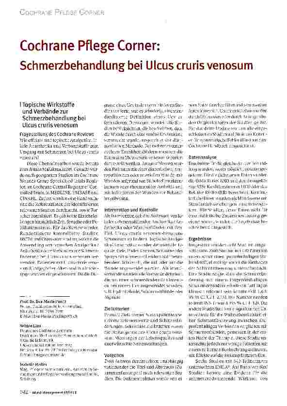 Vorschauseite 1: Cochrane Pflege Corner: Schmerzbehandlung bei Ulcus cruris venosum
