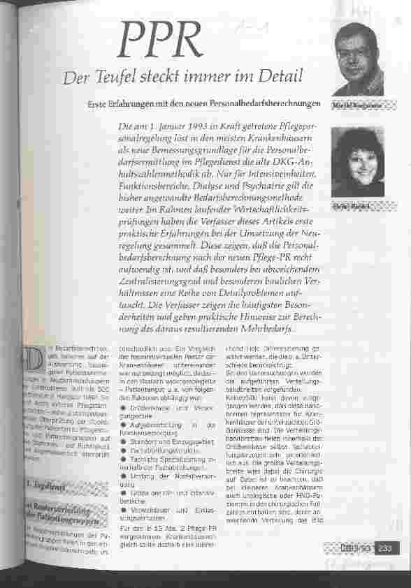 Vorschauseite 1: PPR Der Teufel steckt immer im Detail Erste Erfahrungen mit den neuen Personalbedarfsberechnungen