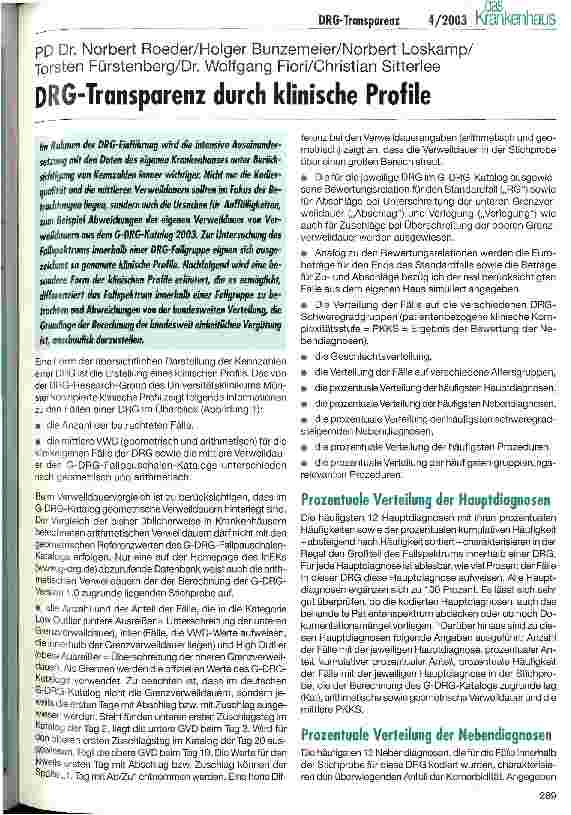 Vorschauseite 1: DRG-Transparenz durch klinische Profile