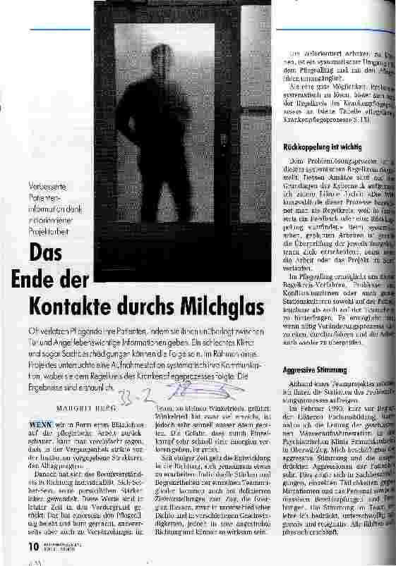 Vorschauseite 1: Das Ende der Kontakte durchs Milchglas Verbesserte Patienteninformation dank zielorientierter Projektarbeit