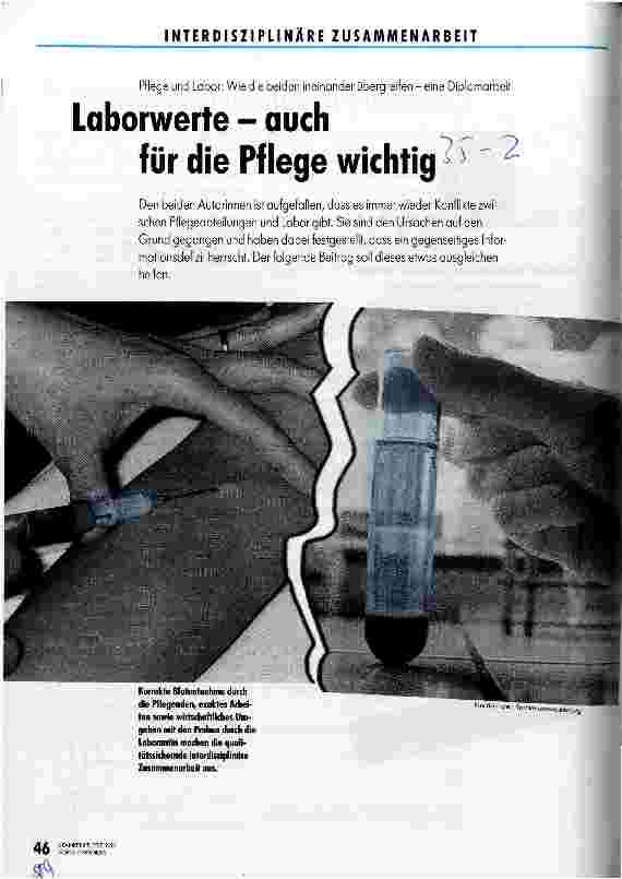 Vorschauseite 1: Laborwerte - auch für die Pflege wichtig Pflege und Labor: wie die beiden ineinander übergreifen - eine Diplomarbeit
