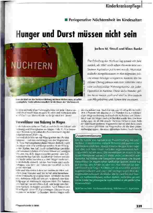 Vorschauseite 1: Hunger und Durst müssen nicht sein Perioperative Nüchternheit im Kindesalter