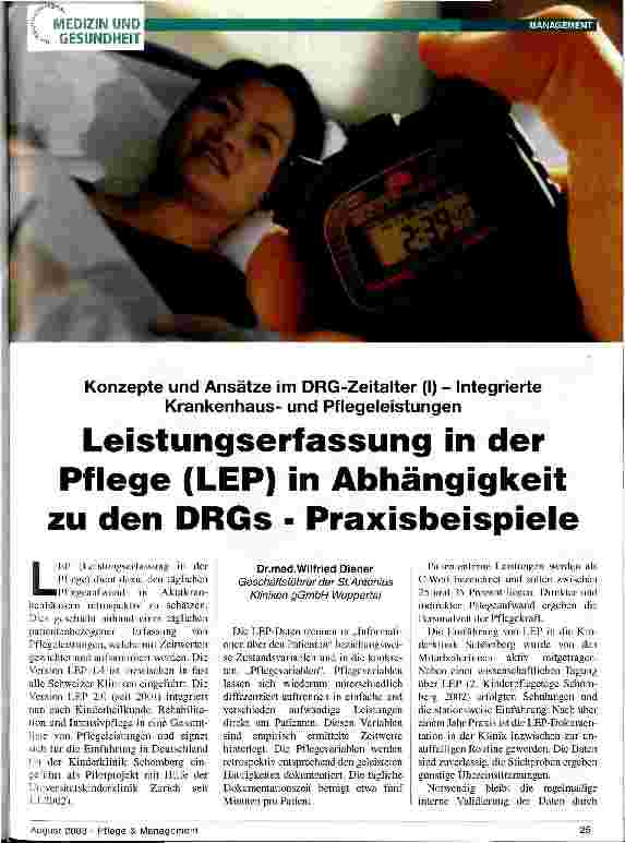 Vorschauseite 1: Leistungserfassung in der Pflege (LEP) in Abhängigkeit zu den DRGs - Praixsbeispiele Konzepte und Ansätze im DRG-Zeitalter (I) - Integrierte Krankenhausund Pflegeleistungen