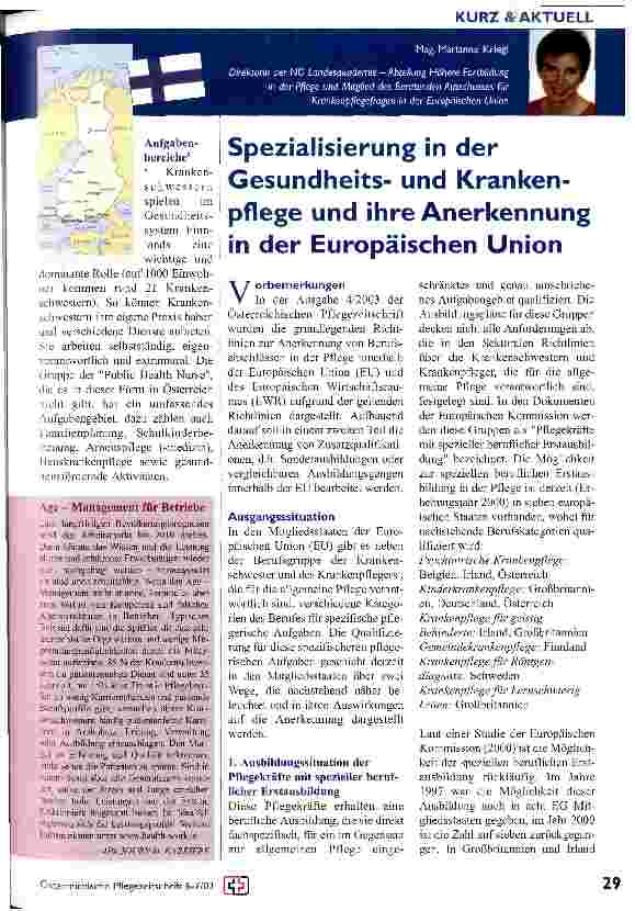 Vorschauseite 1: Spezialisierung in der Gesundheitsund Krankenpflege und ihre Anerkennung in der Europäischen Union