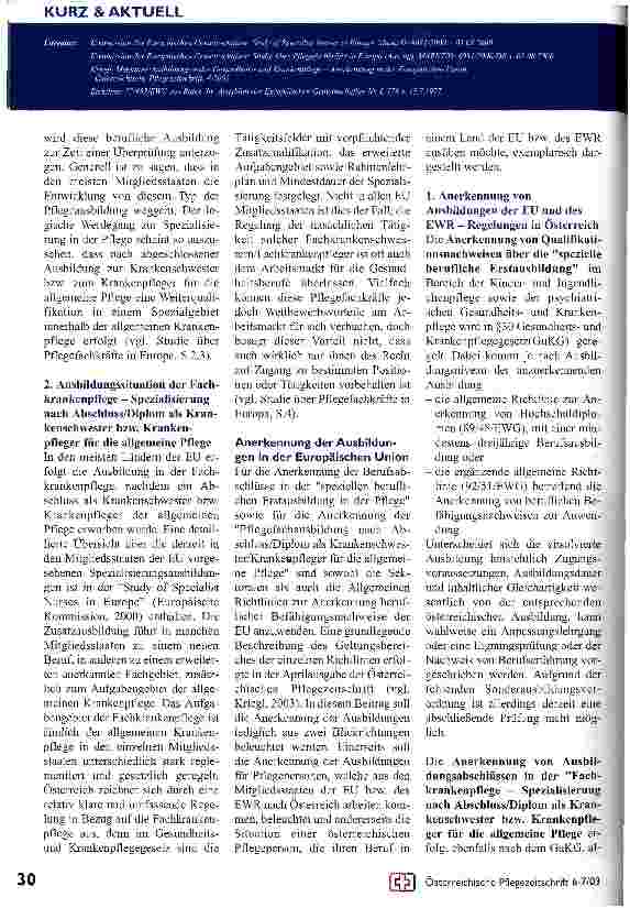 Vorschauseite 2: Spezialisierung in der Gesundheitsund Krankenpflege und ihre Anerkennung in der Europäischen Union