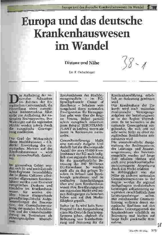 Vorschauseite 1: Europa und das deutsche Krankenhauswesen im Wandel Distanz und Nähe