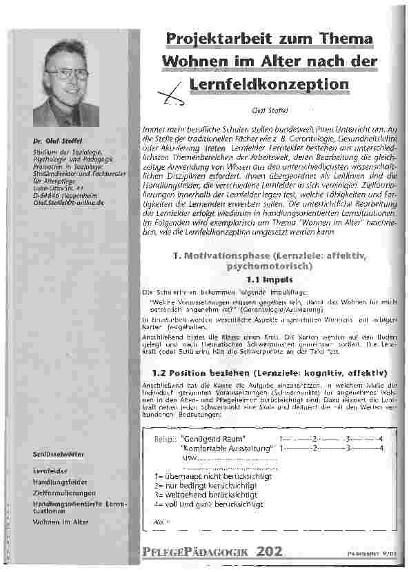 Vorschauseite 1: Projektarbeit zum Thema Wohnen im Alter nach der Lernfeldkonzeption