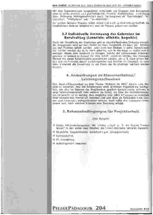 Vorschauseite 3: Projektarbeit zum Thema Wohnen im Alter nach der Lernfeldkonzeption