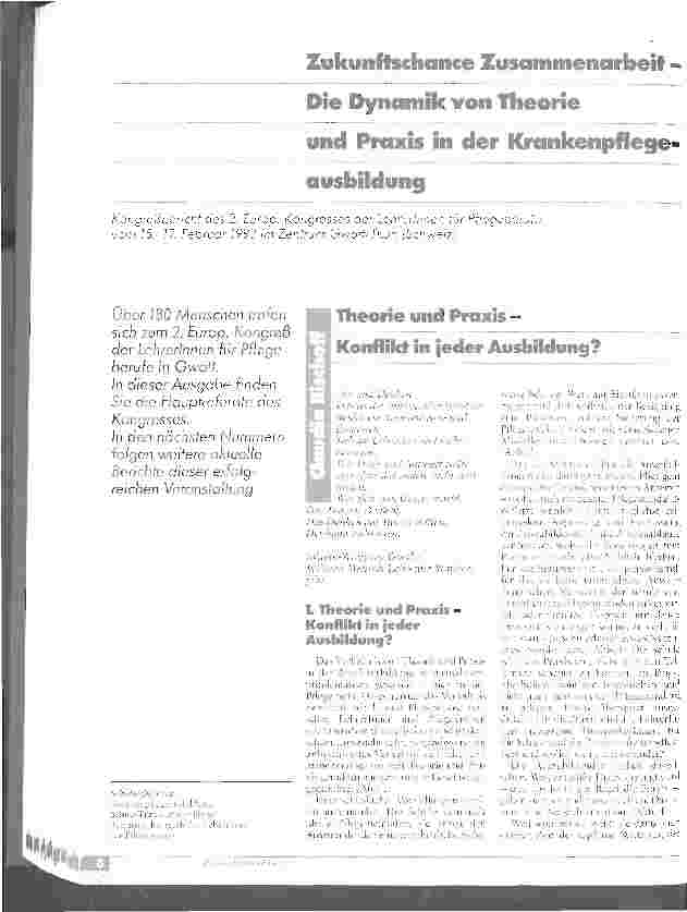 Vorschauseite 1: Zukunftschance Zusammenarbeit Die Dynamik von Theorie und Praxis in der Krankenpflegeausbildung