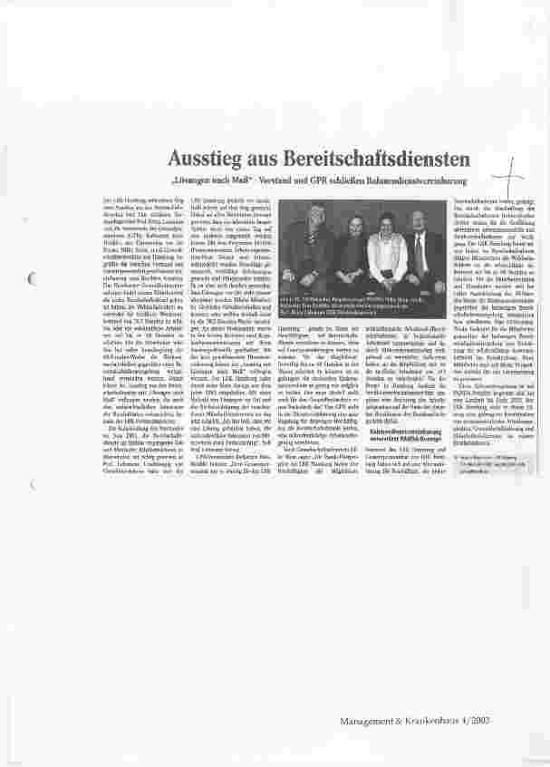 Vorschauseite 1: Ausstieg aus den Bereitschaftsdiensten Lösungen nach Maß: Vorstand und GPR schließen Rahmendienstvereinbarung