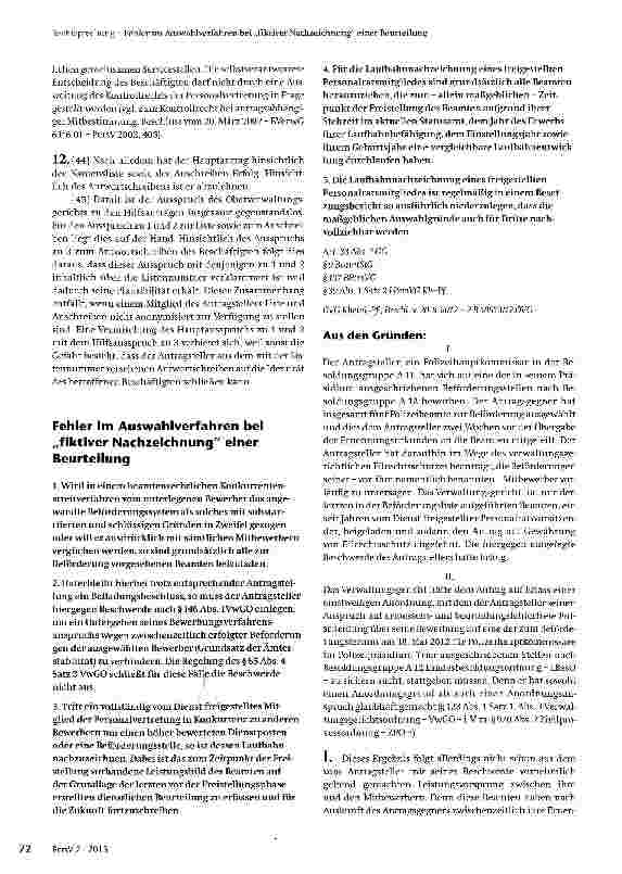 Vorschauseite 1: Fehler im Auswahlverfahren bei „fiktiver Nachzeichnung einer Beurteilung