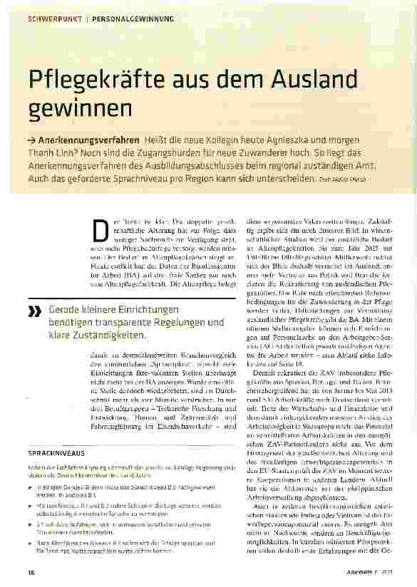 Vorschauseite 1: Pflegekräfte aus dem Ausland gewinnen