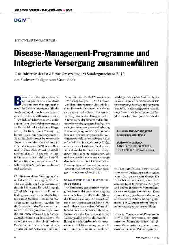 Vorschauseite 1: Disease-Management-Programme und Integrierte Versorgung zusammenführen