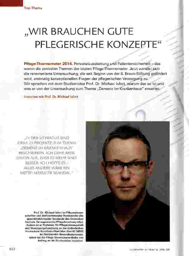 Vorschauseite 1: WIR BRAUCHEN GUTE PFLEGERISCHE KONZEPTE