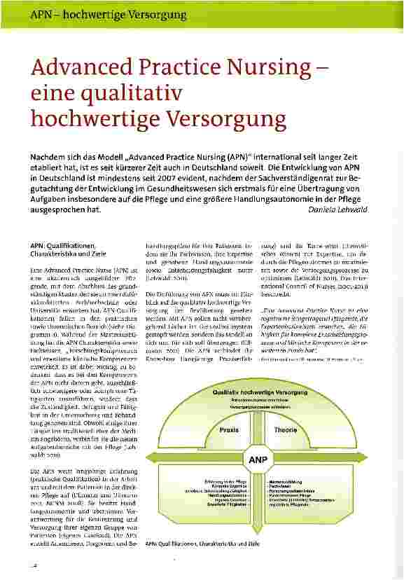 Vorschauseite 1: Advanced Practice Nursing -eine qualitativ hochwertige Versorgung