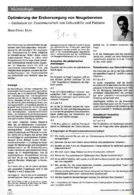 Vorschauseite 1: Optimierung der Erstversorgung von Neugeborenen Gedanken zur Zusammenarbeit von Geburtshilfe und Pädiatrie