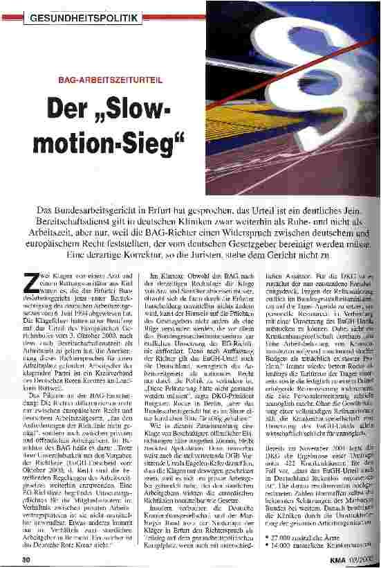 Vorschauseite 1: Der Slow-motion-Sieg BAG-Arbeitszeiturteil