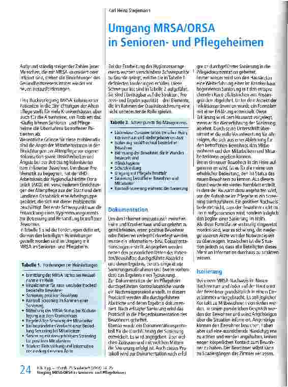 Vorschauseite 1: Umgang MRSA/ORSA in Seniorenund Pflegeheimen