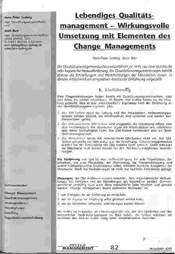 Vorschauseite 1: Lebendiges Qualitätsmanagement - Wirkungsvolle Umsetzung mit Elementen des Change Managements