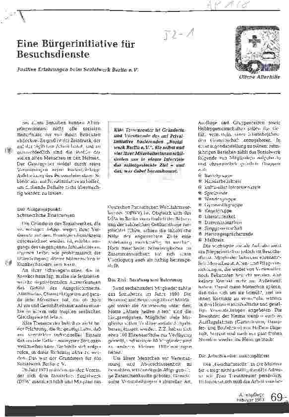 Vorschauseite 1: Eine Bürgerinitiative für Besuchsdienste