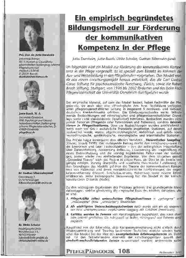 Vorschauseite 1: Ein empirisch begründetes Bildungsmodell zur Förderung der kommunikativen Kompetenz in der Pflege