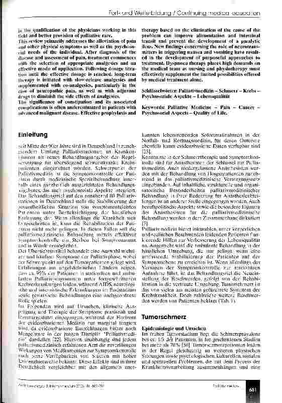 Vorschauseite 2: Stationäre und ambulante Palliativmedizin Eine Herausforderung für den Anästhesisten (CME 10/03)