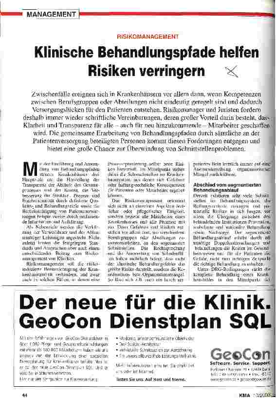 Vorschauseite 1: Risikomanagement: Klinische Behandlungspfade helfen Risiken verringern