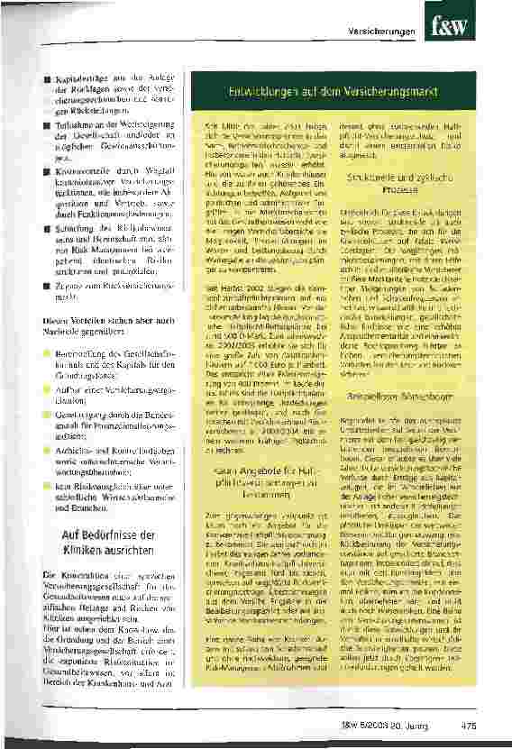 Vorschauseite 2: Eine Selbstversicherung für und mit Krankenhäusern Kliniken sind als Versicherung gleichzeitig Gesellschafter und Leistungsnehmer