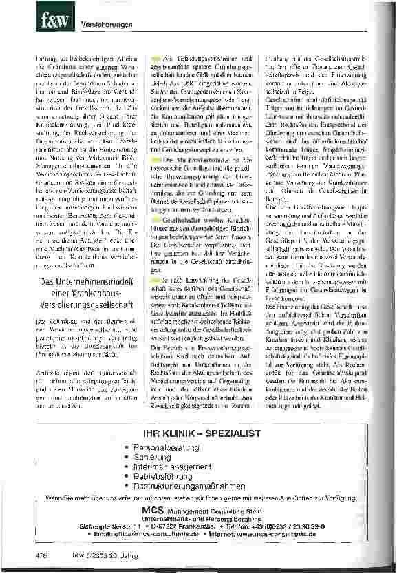 Vorschauseite 3: Eine Selbstversicherung für und mit Krankenhäusern Kliniken sind als Versicherung gleichzeitig Gesellschafter und Leistungsnehmer