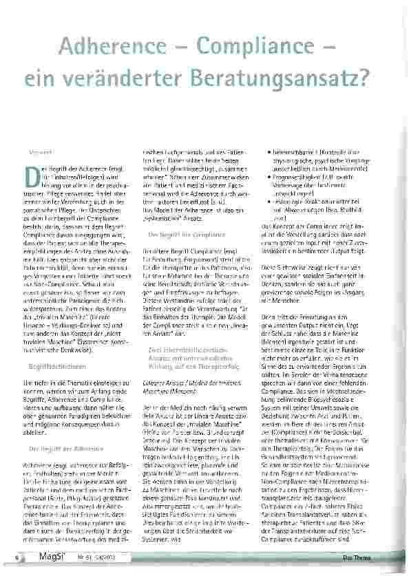 Vorschauseite 1: Adherence - Compliance -ein veränderter Beratungsansatz?