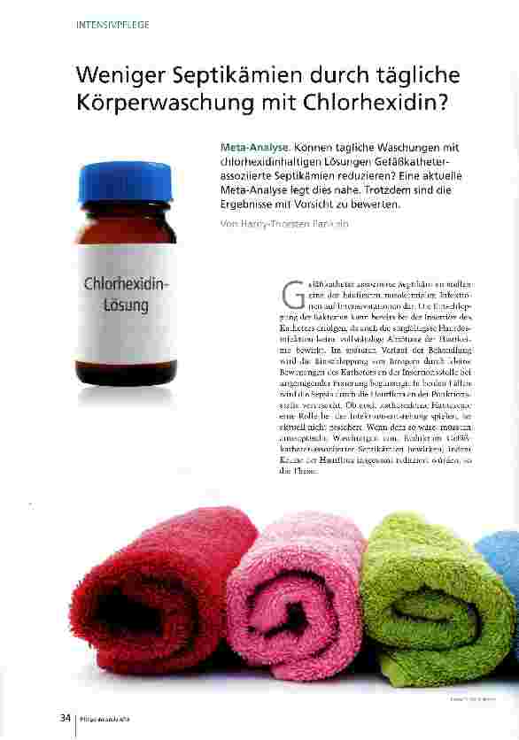 Vorschauseite 1: Weniger Septikämien durch tägliche Körperwaschung mit Chlorhexidin?