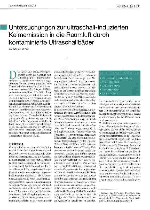 Vorschauseite 1: Untersuchungen zur ultraschall-induzierten Keimemission in die Raumluft durch kontaminierte Ultraschallbäder