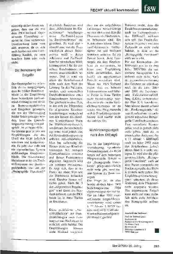 Vorschauseite 5: Empfehlungsvereinbarung zur Bemessung der Entgelte für die Wahlleistung Unterkunft Bestimmt der Schuldner den Preis?