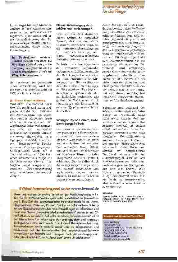 Vorschauseite 2: Neues Patientensicherungssystem vermeidet Verletzungen und Bettstürze BVMed-Innovationspool
