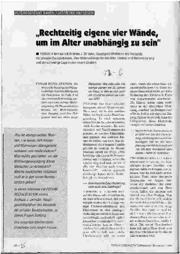 Vorschauseite 1: Rechtzeitig eigene vier Wände, um im Alter unabhängig zu sein Altersgerecht bauen - Wohnung anpassen Interview