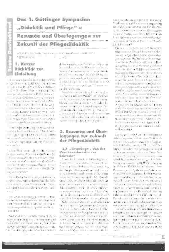 Vorschauseite 1: Das 1. Göttinger Symposion Didaktik und Pflege - Resumee und Überlegungen zur Zukunft der Pflegedidaktik