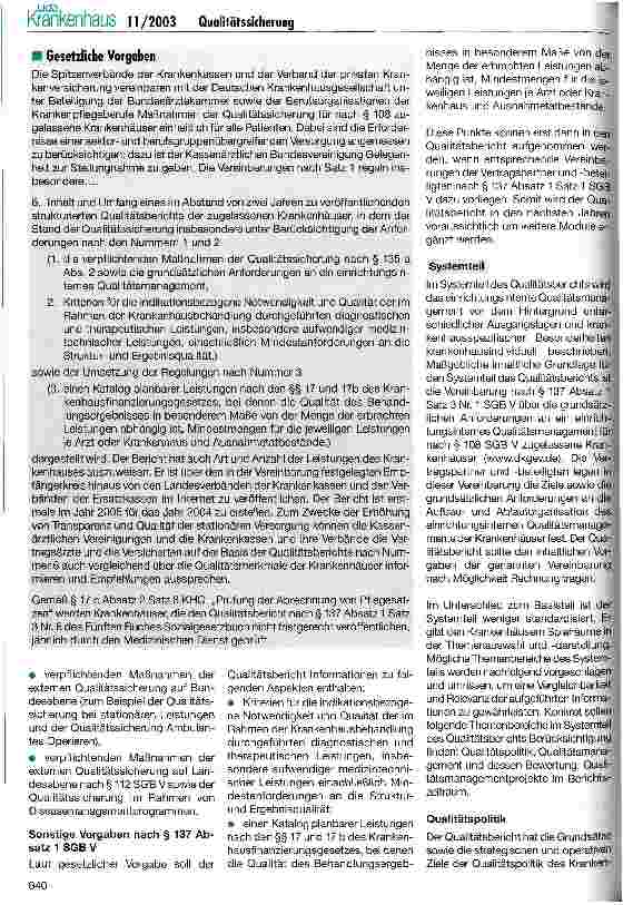 Vorschauseite 2: Der strukturierte Qualitätsbericht nach § 137 SGB V - Konzept der DKG