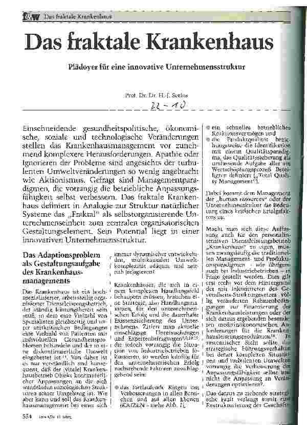Vorschauseite 1: Das fraktale Krankenhaus Plädoyer für eine innovative Unternehmensstruktur