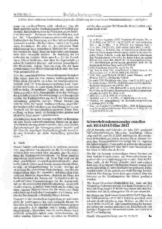 Vorschauseite 3: Kein effektiver Rechtsschutz gegen die Ablehnung der erweiterten Parkerleichterung - »aG-light«?